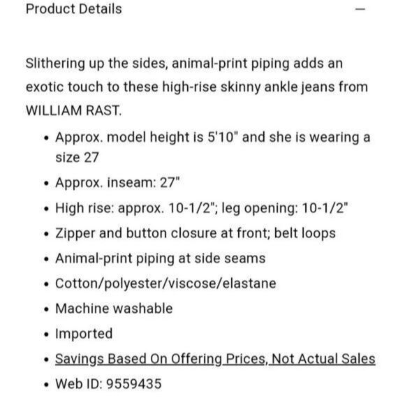 William Rast High Rise Waist Ankle Stretchy Jeans Side Piping Junior Size 28 - Picture 14 of 14